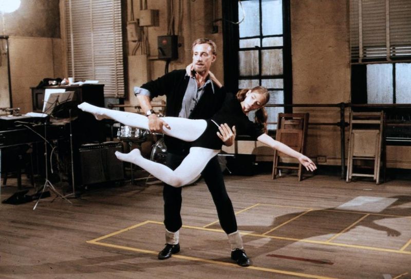 Erzsebet Foldi and Roy Scheider while dancing inside a room in a movie scene from "All That Jazz, 1979"